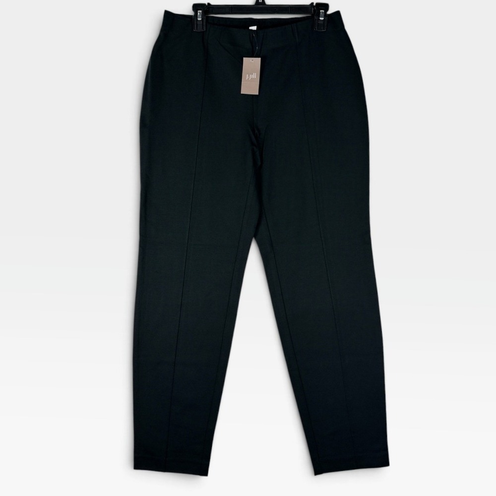 J. Jill Slim Leg Ponte Pants Womens Medium Black Stretch Seam Detail NWT